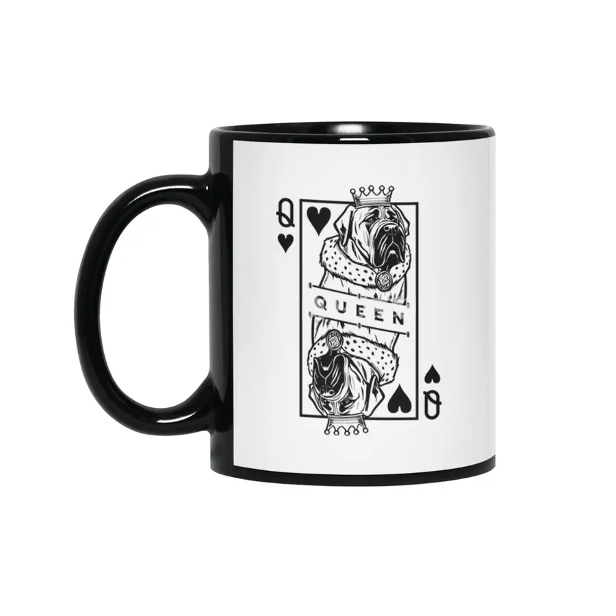 English Mastiff Queen Of Hearts Dog Playing Card Pop Art Siyah Kupa