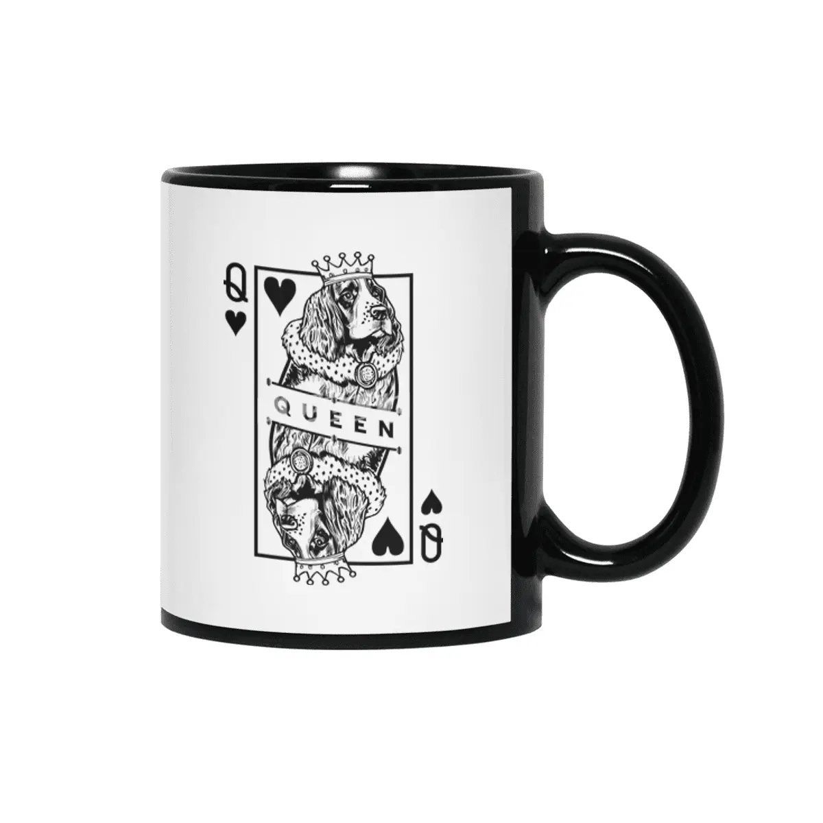 English Springer Spaniel Queen Of Hearts Dog Card Pop Art Siyah Kupa