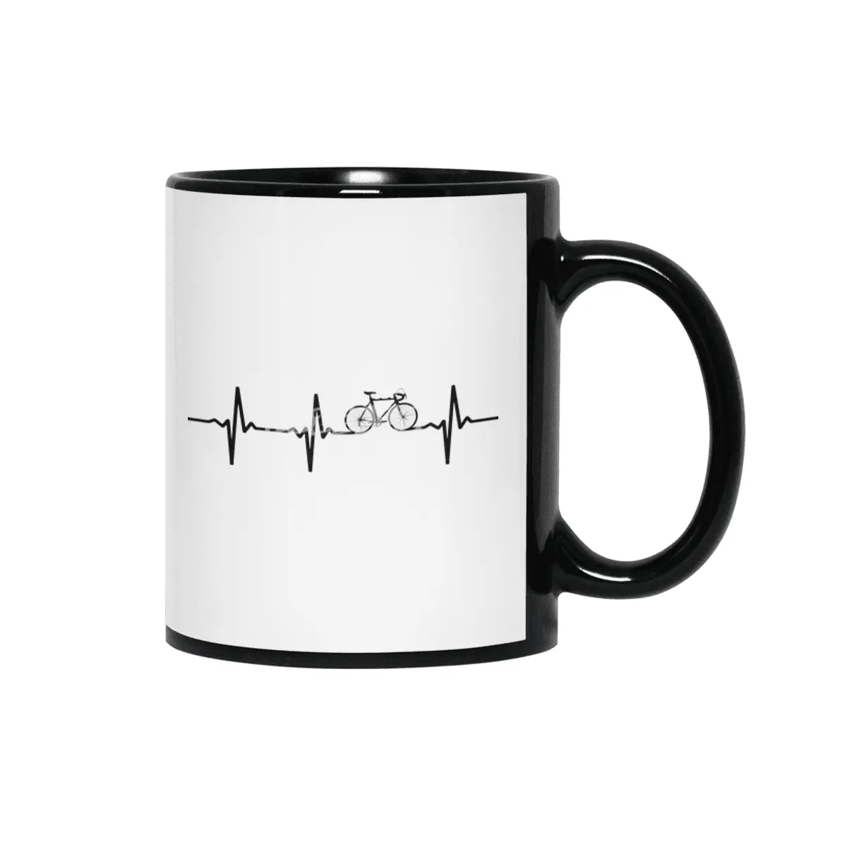cycling heartbeat bicycle biking bike  riding bikes ride cyclist cool black design on  white Siyah Kupa