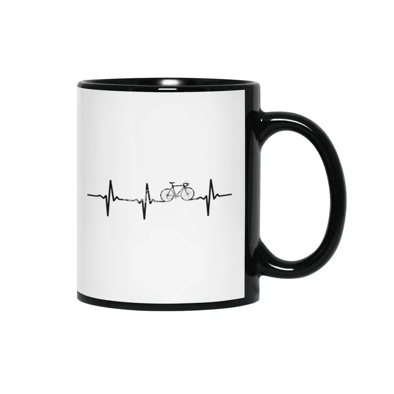 cycling heartbeat bicycle biking bike  riding bikes ride cyclist cool black design on  white Siyah Kupa