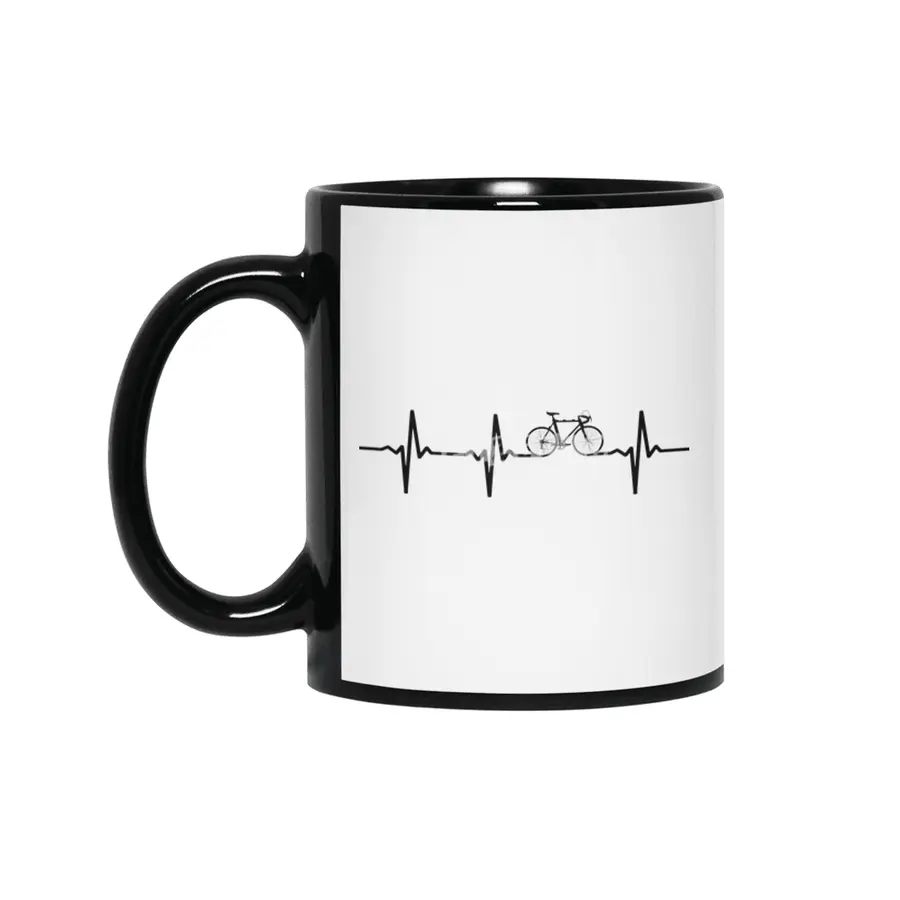 cycling heartbeat bicycle biking bike  riding bikes ride cyclist cool black design on  white Siyah Kupa