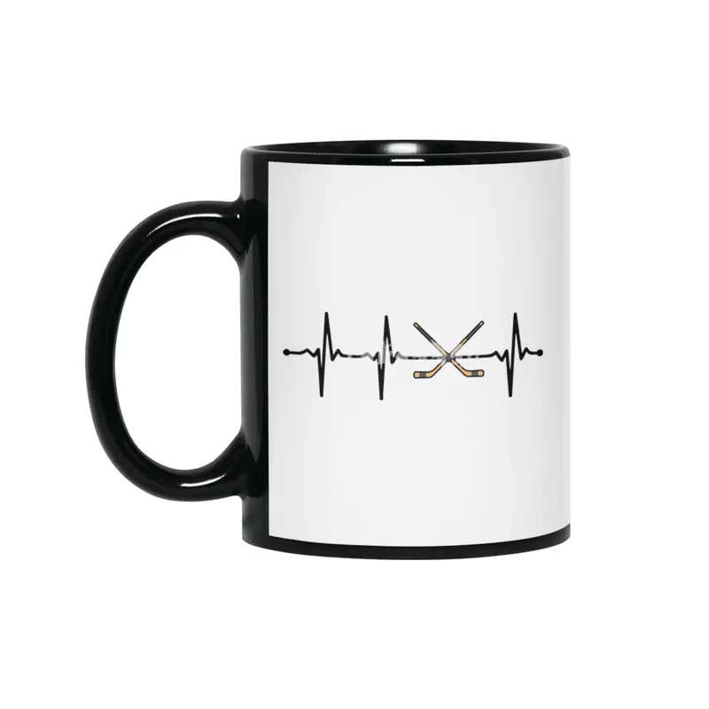 Crossed Ice Hockey Sticks ECG Heartbeat Pulse Bv Siyah Kupa