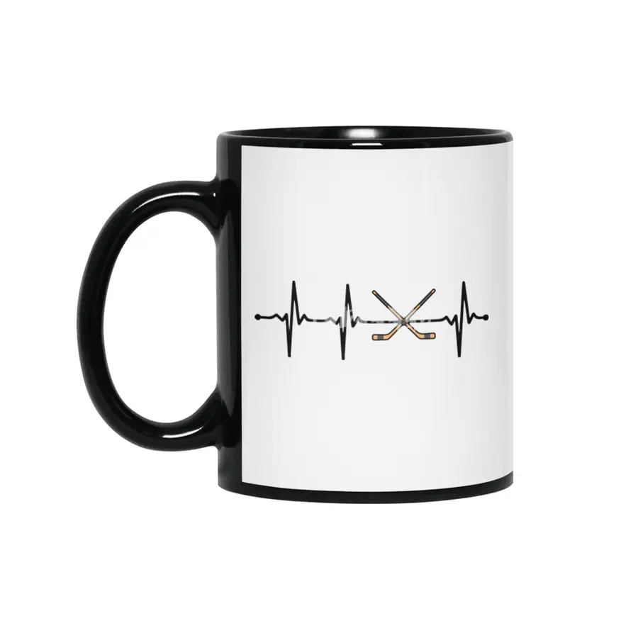Crossed Ice Hockey Sticks ECG Heartbeat Pulse Bv Siyah Kupa