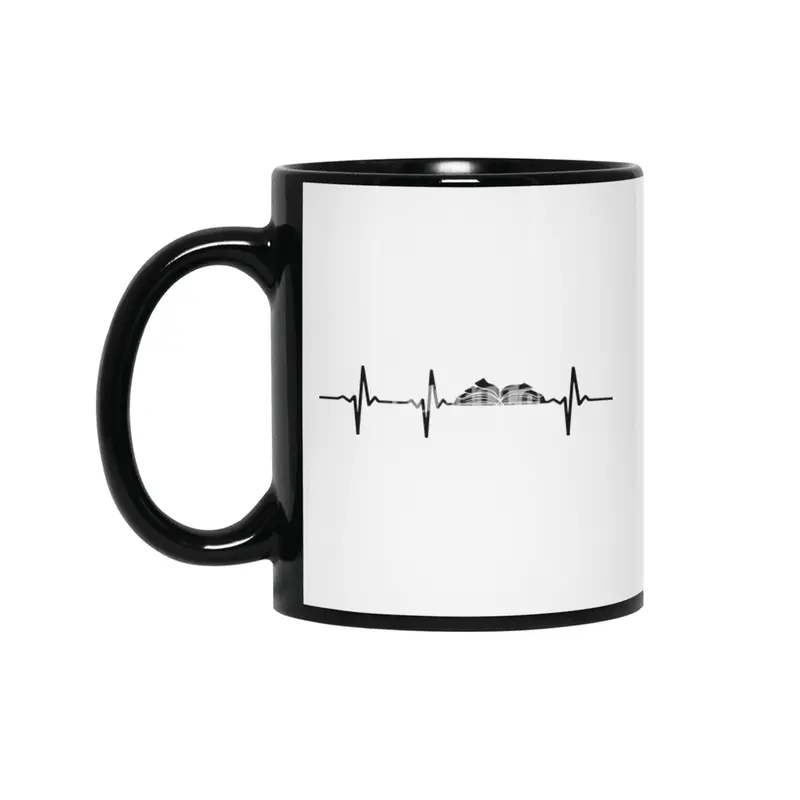 read book heartbeat frequency cute graphic reading books lovers teacher and school learning student Siyah Kupa