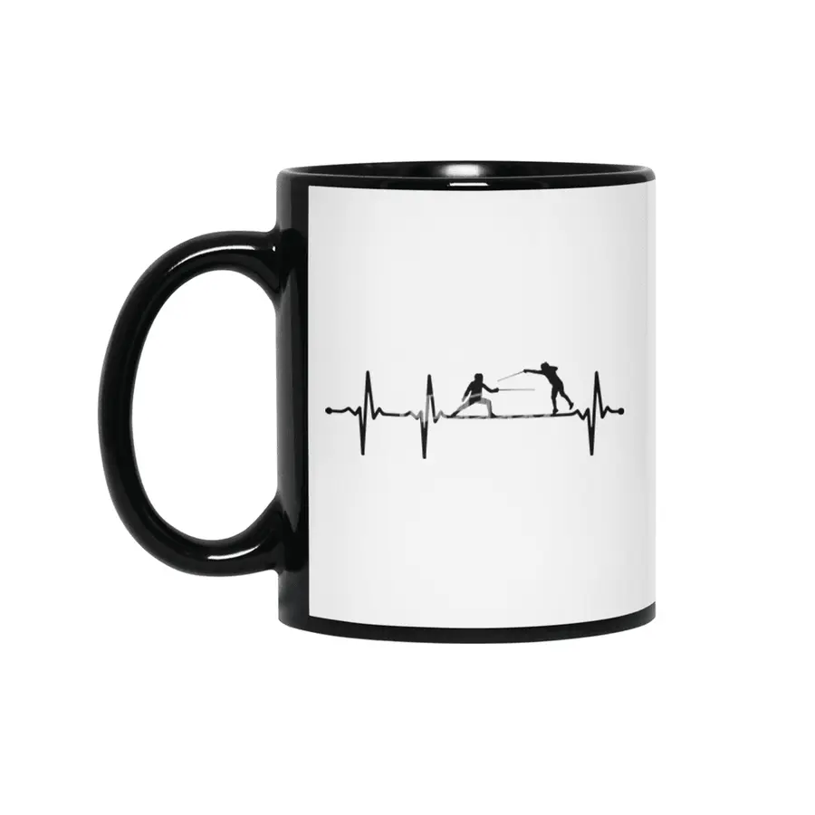 Fencing Swordsmanship Duel Heartbeat ECG Style Bv Siyah Kupa