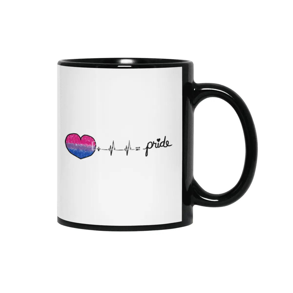 Bi-Sexual Pride Flag Heart + Heartbeat = Pride Design Siyah Kupa