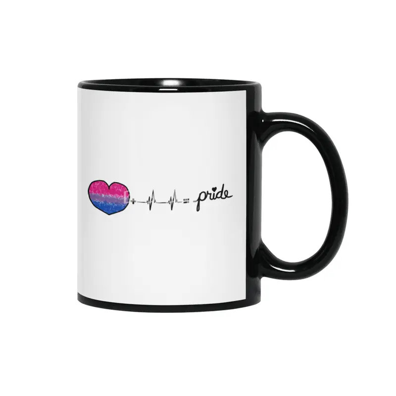 Bi-Sexual Pride Flag Heart + Heartbeat = Pride Design Siyah Kupa