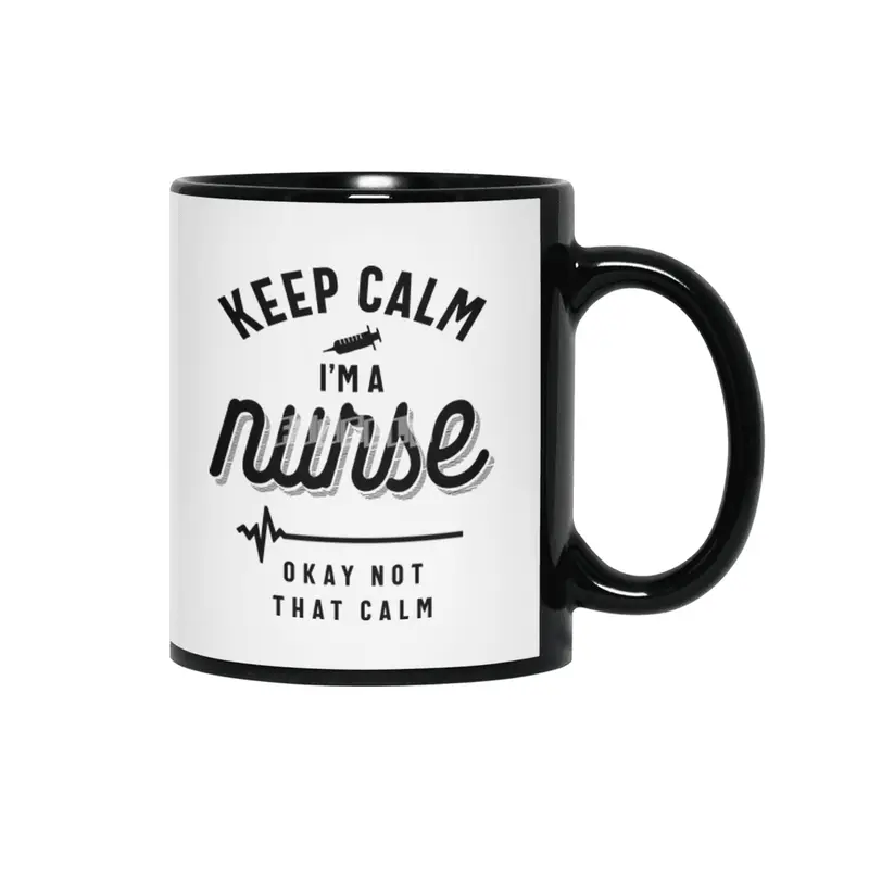 Keep Calm I'm A Nurse T Shirt Funny Heartbeat Siyah Kupa