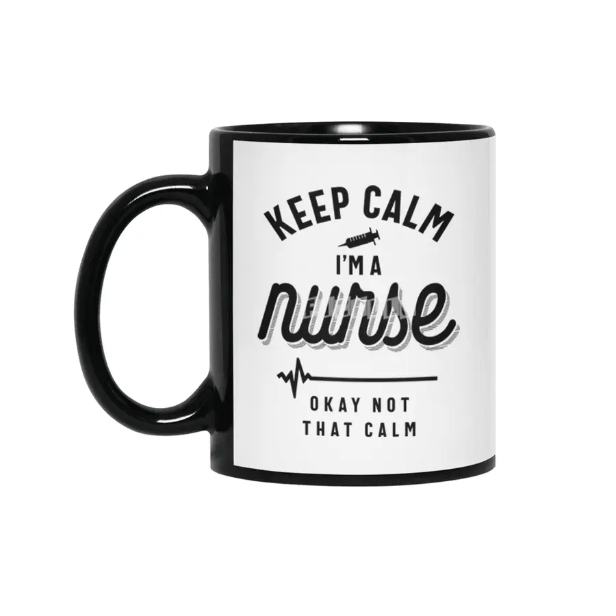 Keep Calm I'm A Nurse T Shirt Funny Heartbeat Siyah Kupa
