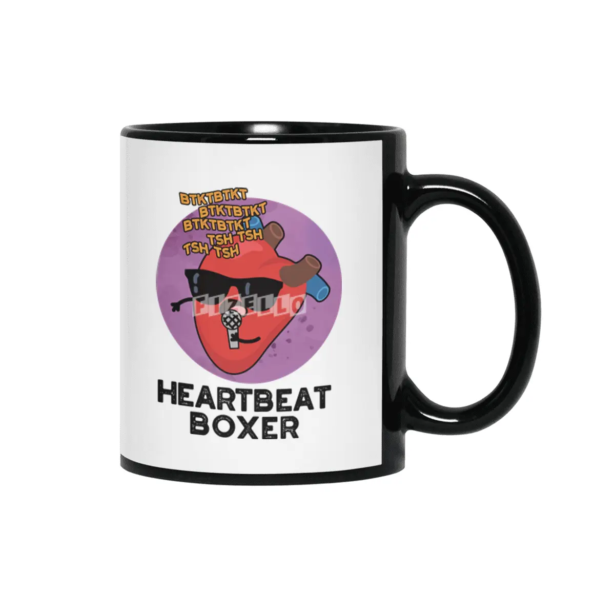 Heartbeat Boxer Cute Music Heart Pun Siyah Kupa