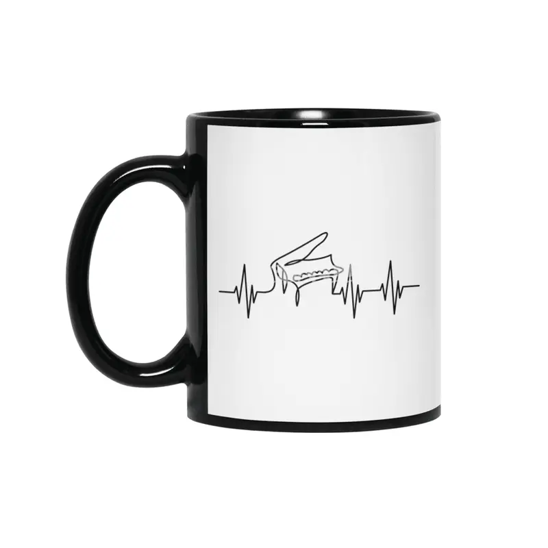 Heartbeat Pulse Piano Grand Piano Pianist Siyah Kupa