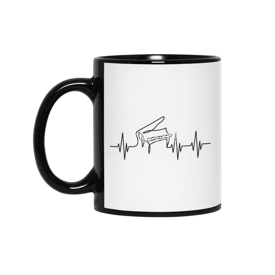 Heartbeat Pulse Piano Grand Piano Pianist Siyah Kupa