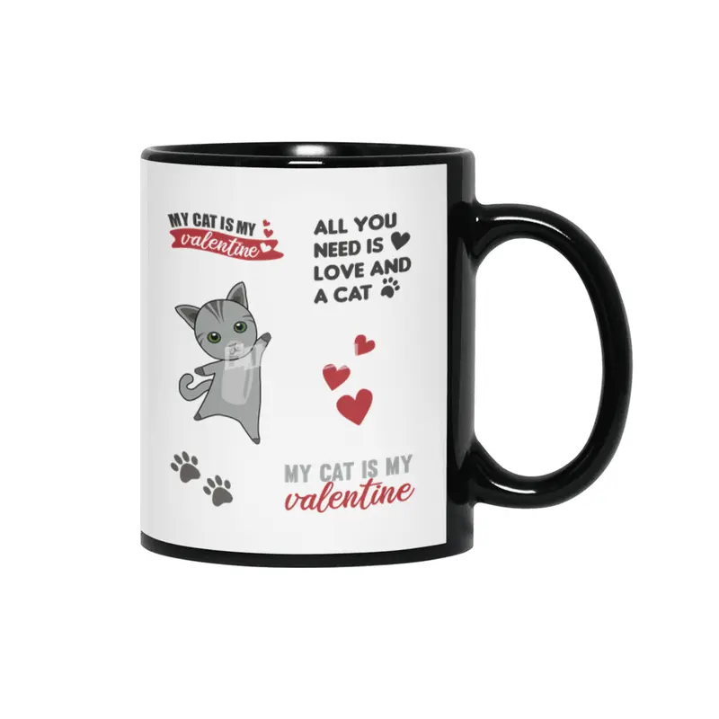 Cat Sticker Set My Cat Is My Valentine Gray Siyah Kupa