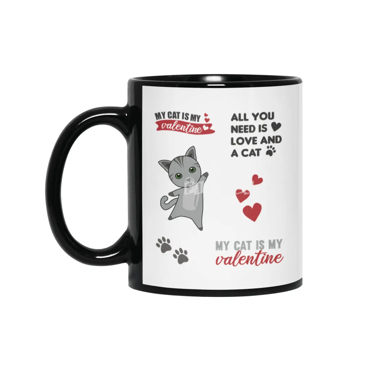 Cat Sticker Set My Cat Is My Valentine Gray Siyah Kupa