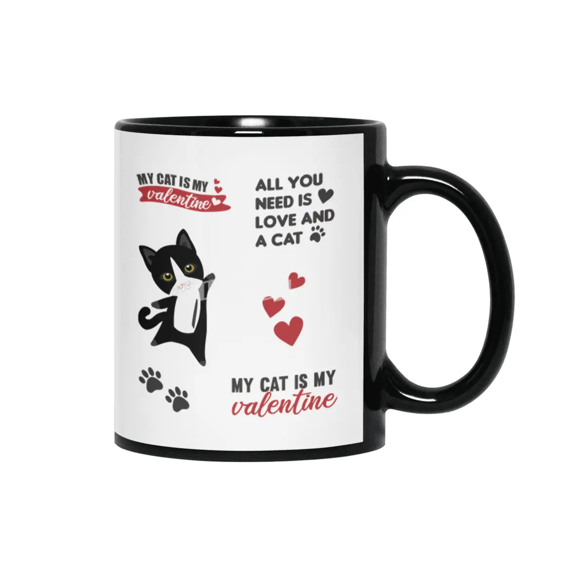 Cats Sticker Set My Cat Is My Valentine Black Siyah Kupa