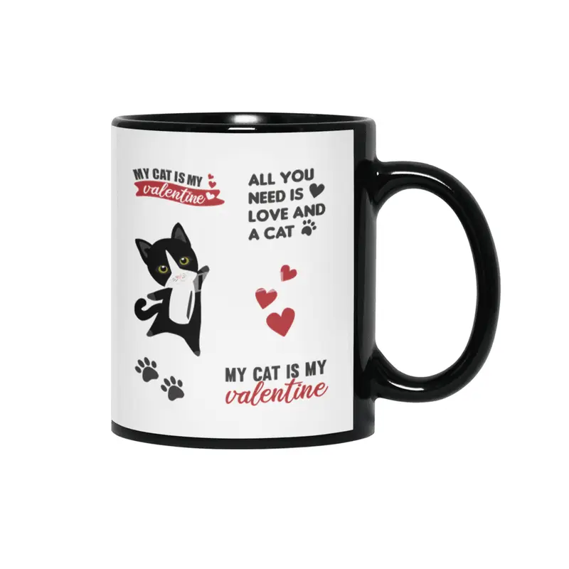Cats Sticker Set My Cat Is My Valentine Black Siyah Kupa