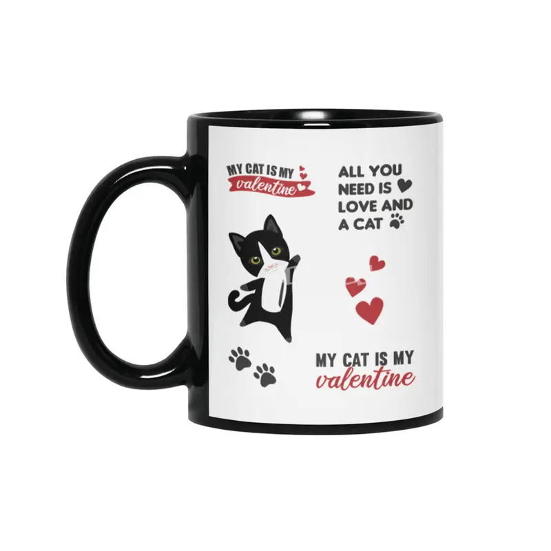 Cats Sticker Set My Cat Is My Valentine Black Siyah Kupa