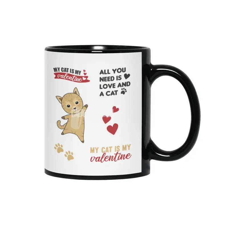 Cats Sticker Set My Cat Is My Valentine Brown Siyah Kupa