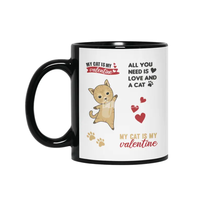Cats Sticker Set My Cat Is My Valentine Brown Siyah Kupa