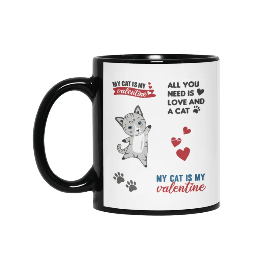 Cats Sticker Set My Cat Is My Valentine Light Gray Siyah Kupa