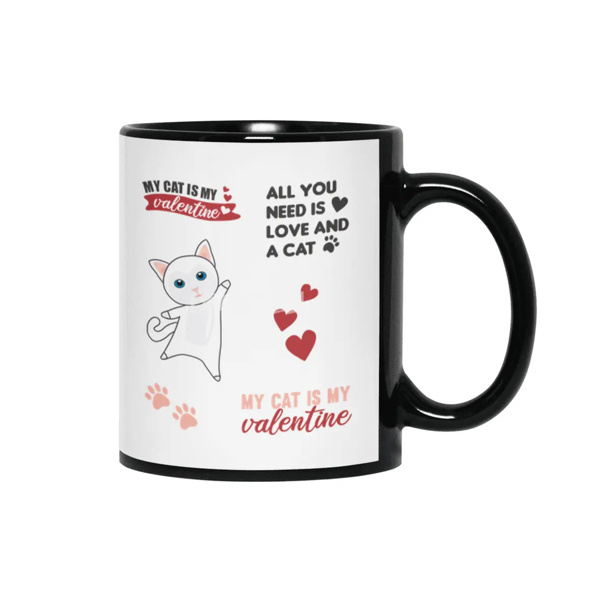 Cats Sticker Set My Cat Is My Valentine White Siyah Kupa