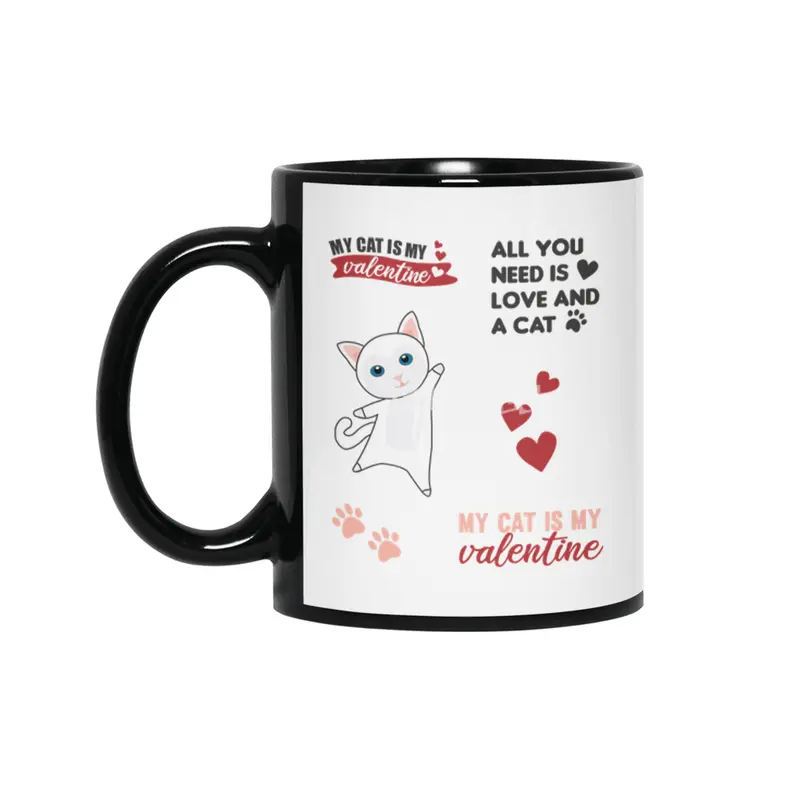 Cats Sticker Set My Cat Is My Valentine White Siyah Kupa