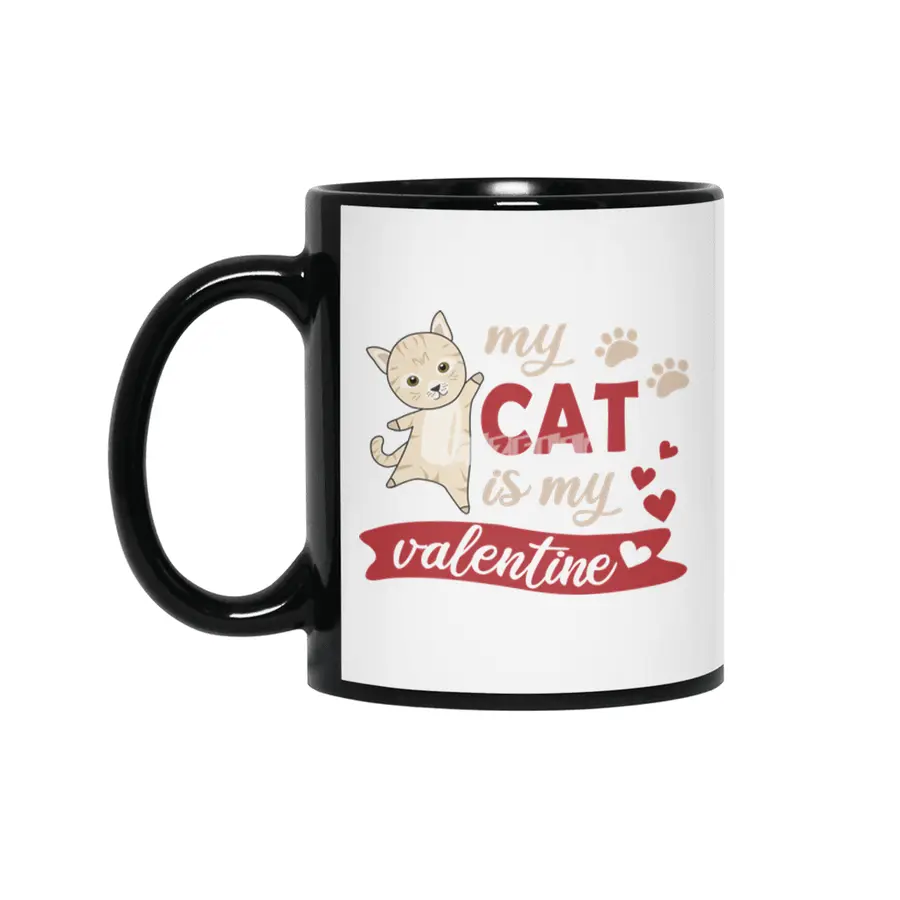 Cute Cat Valentine's Day My Cat Is My Valentine Siyah Kupa