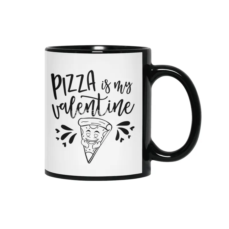 PIzza Is My Valentine Siyah Kupa