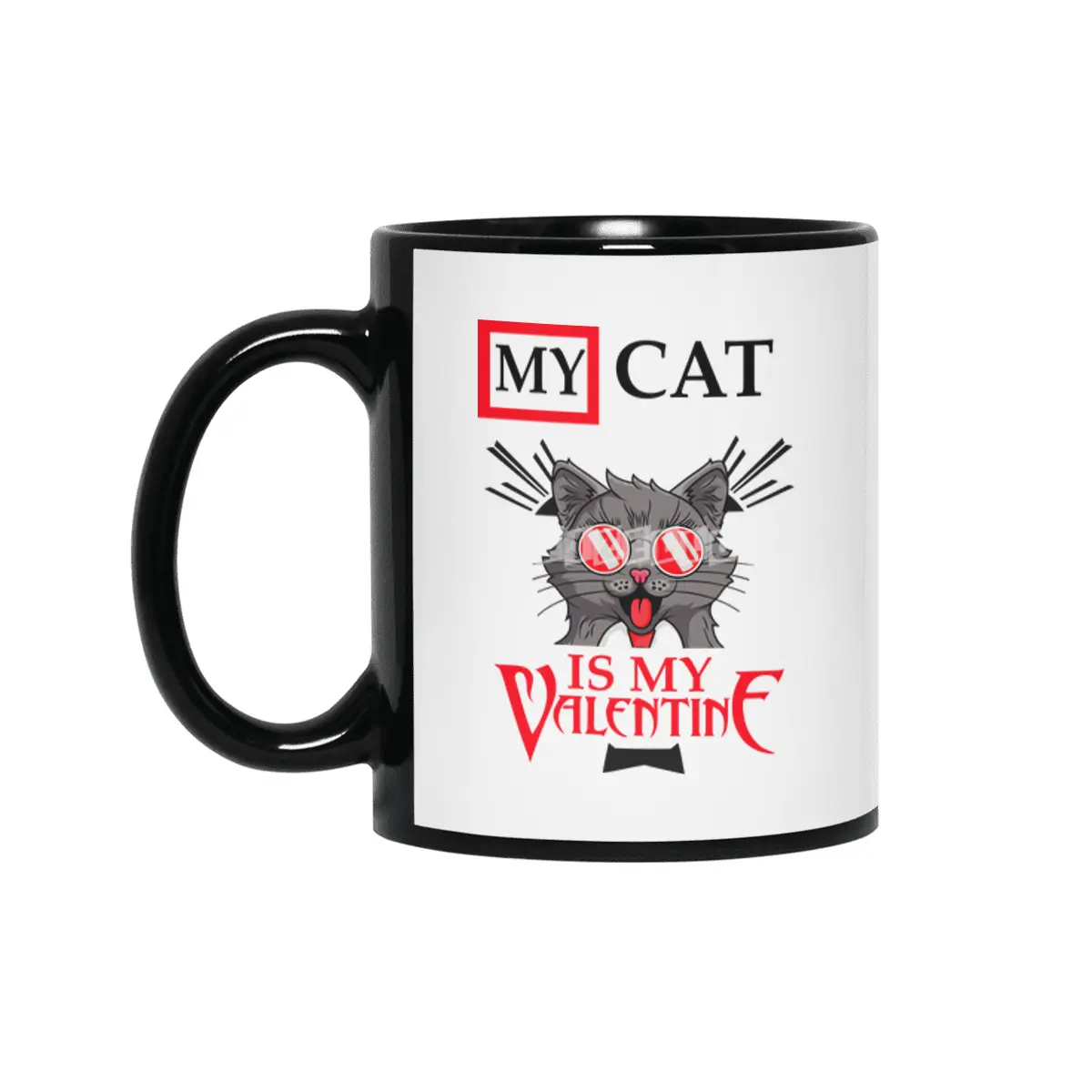 my cat is my valentine Siyah Kupa