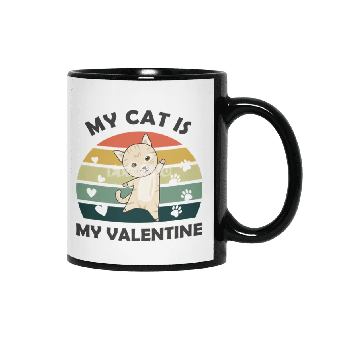 My Cat Is My Valentine Beige Cat Heart Vintage Siyah Kupa