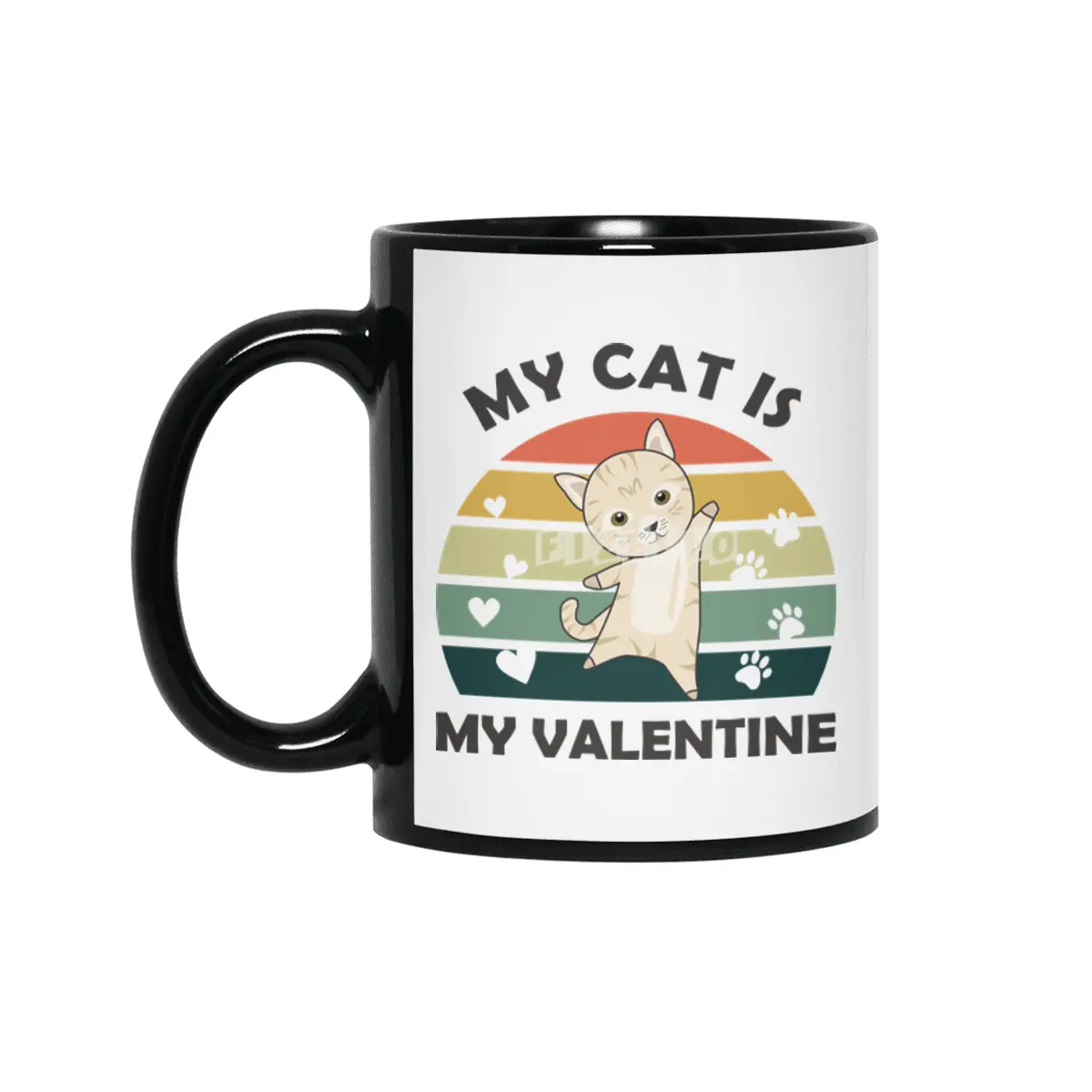 My Cat Is My Valentine Beige Cat Heart Vintage Siyah Kupa