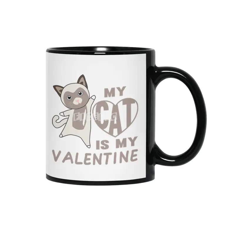 My Cat Is My Valentine Brown Cute Cats Siyah Kupa