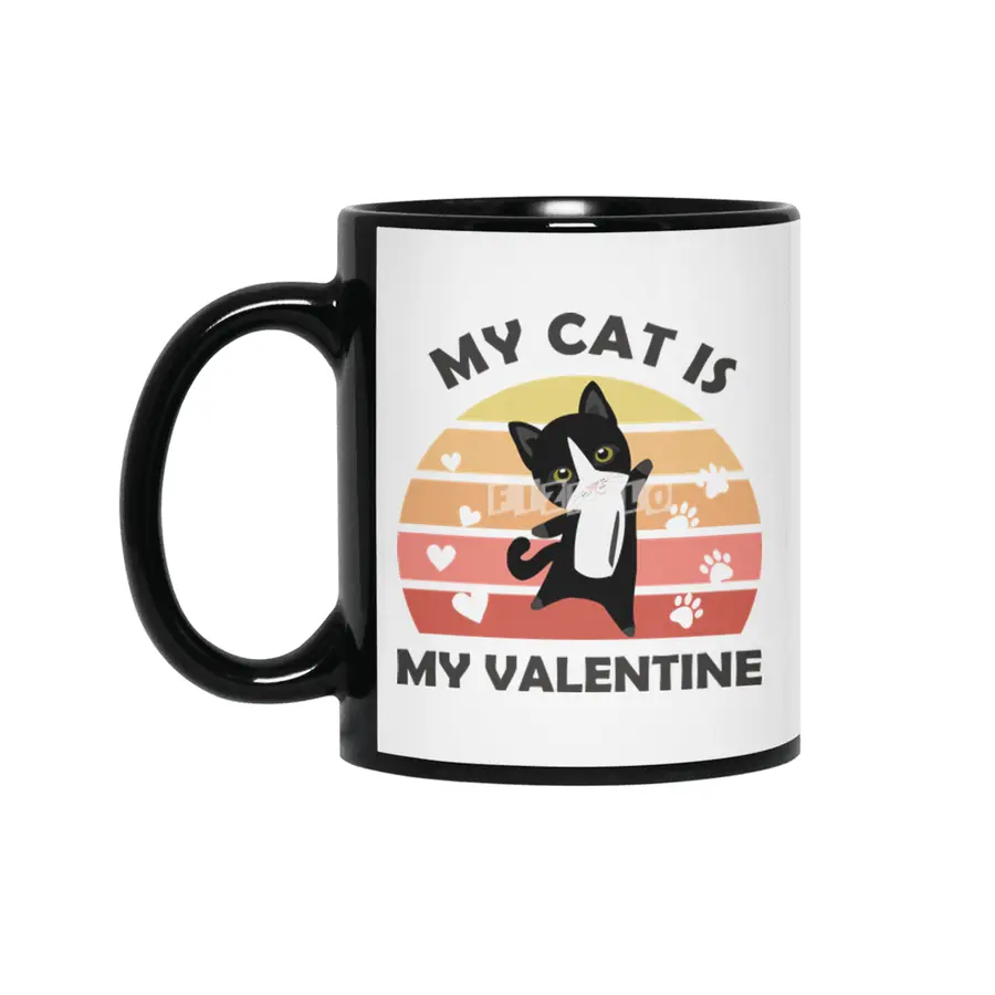 My Cat Is My Valentine Cats Black Heart Vintage Siyah Kupa