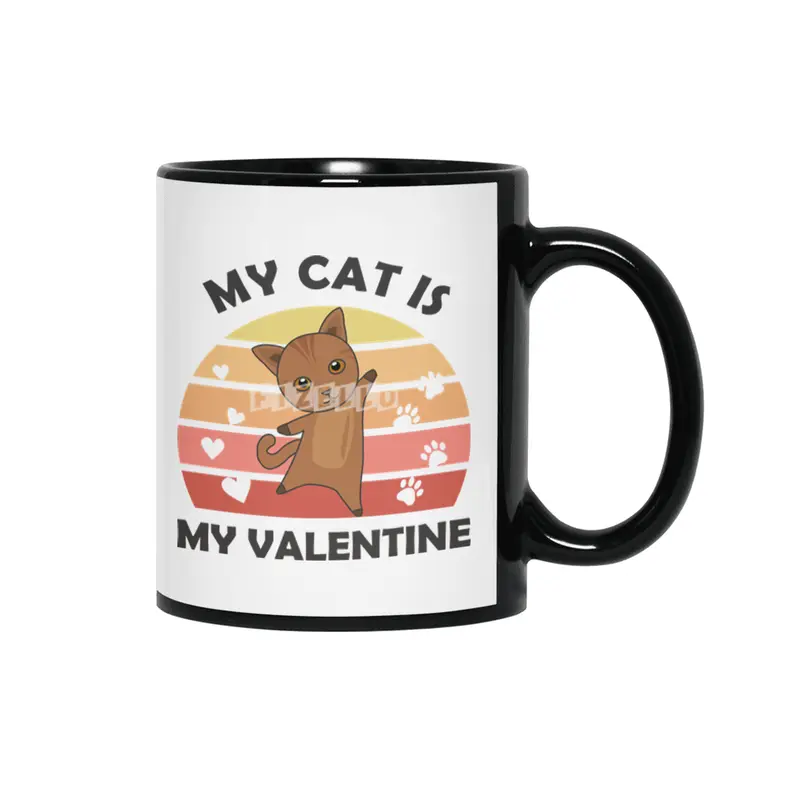 My Cat Is My Valentine Cats Heart Love Vintage Siyah Kupa