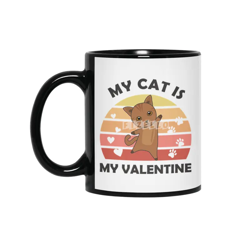 My Cat Is My Valentine Cats Heart Love Vintage Siyah Kupa