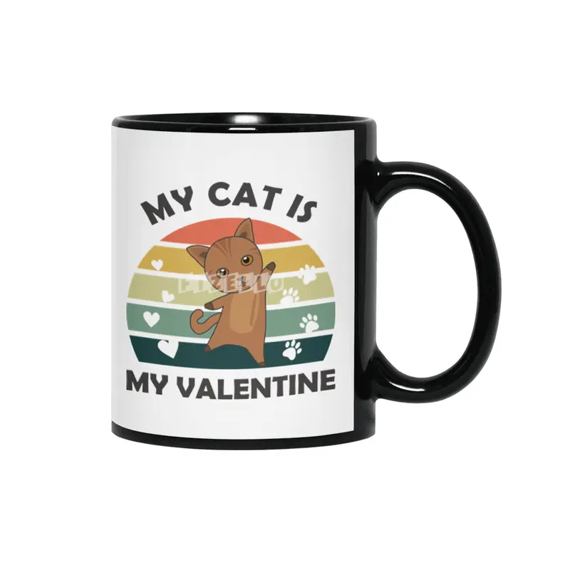 My Cat Is My Valentine Cats Vintage Cat Siyah Kupa