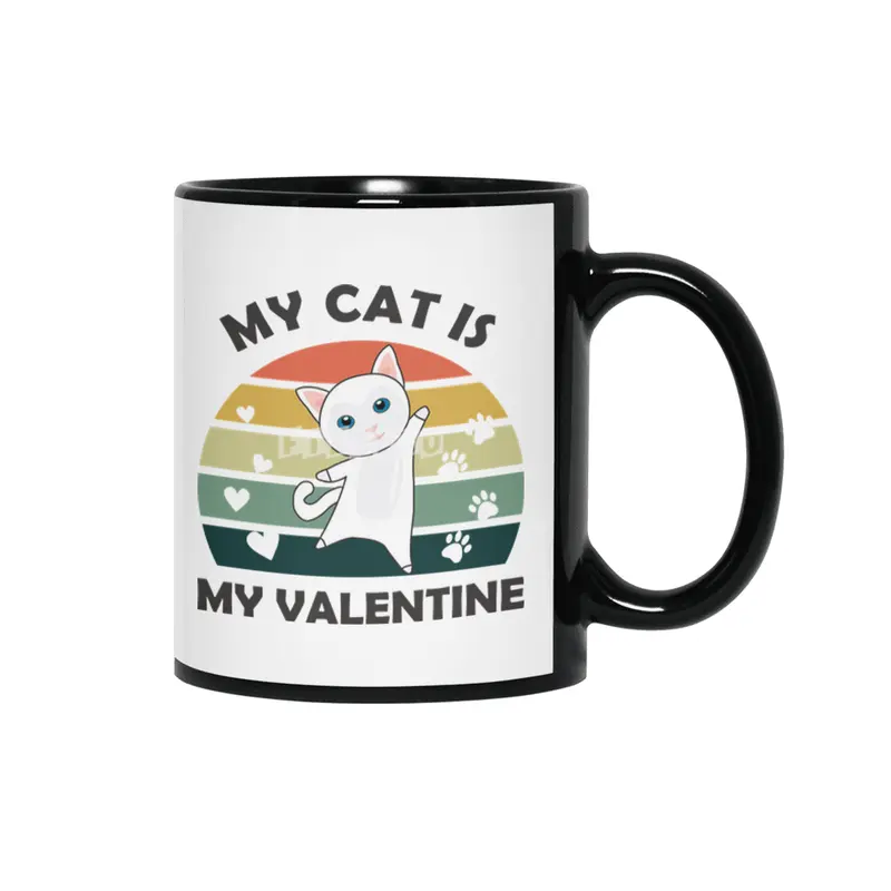 My Cat Is My Valentine Cats Vintage Cute Animals Siyah Kupa