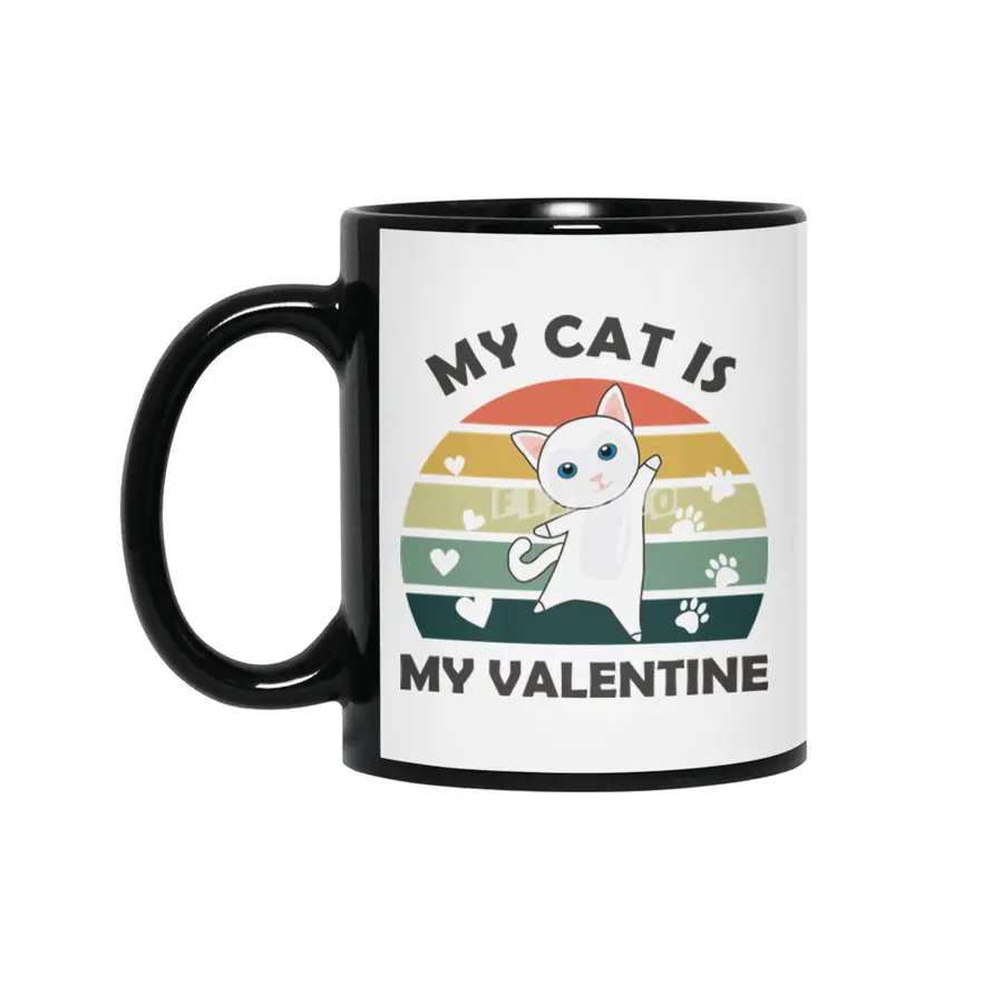 My Cat Is My Valentine Cats Vintage Cute Animals Siyah Kupa