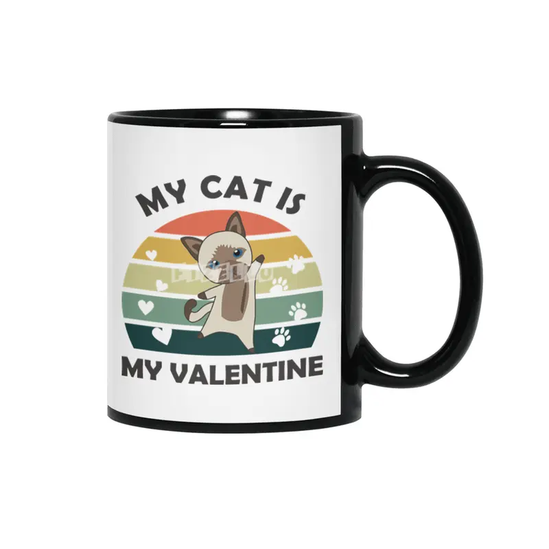 My Cat Is My Valentine Cats Vintage Siamese Cat Siyah Kupa