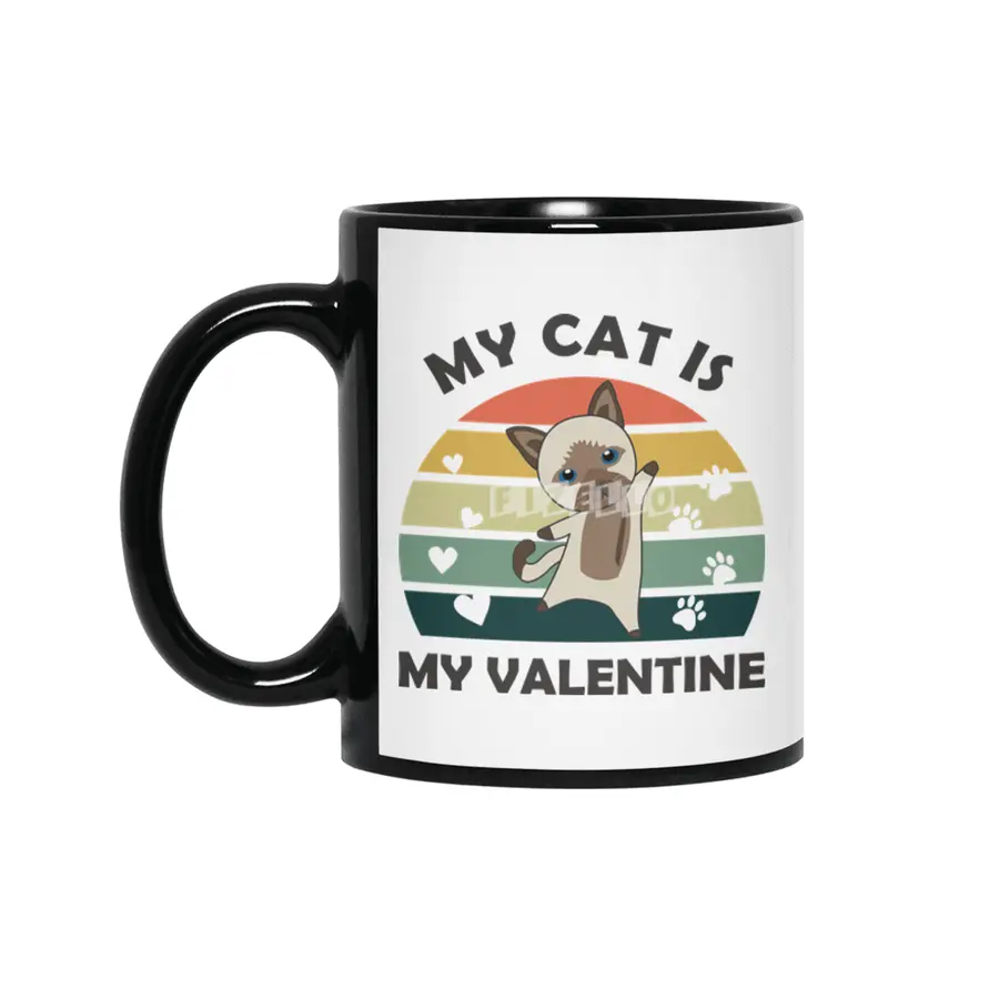 My Cat Is My Valentine Cats Vintage Siamese Cat Siyah Kupa