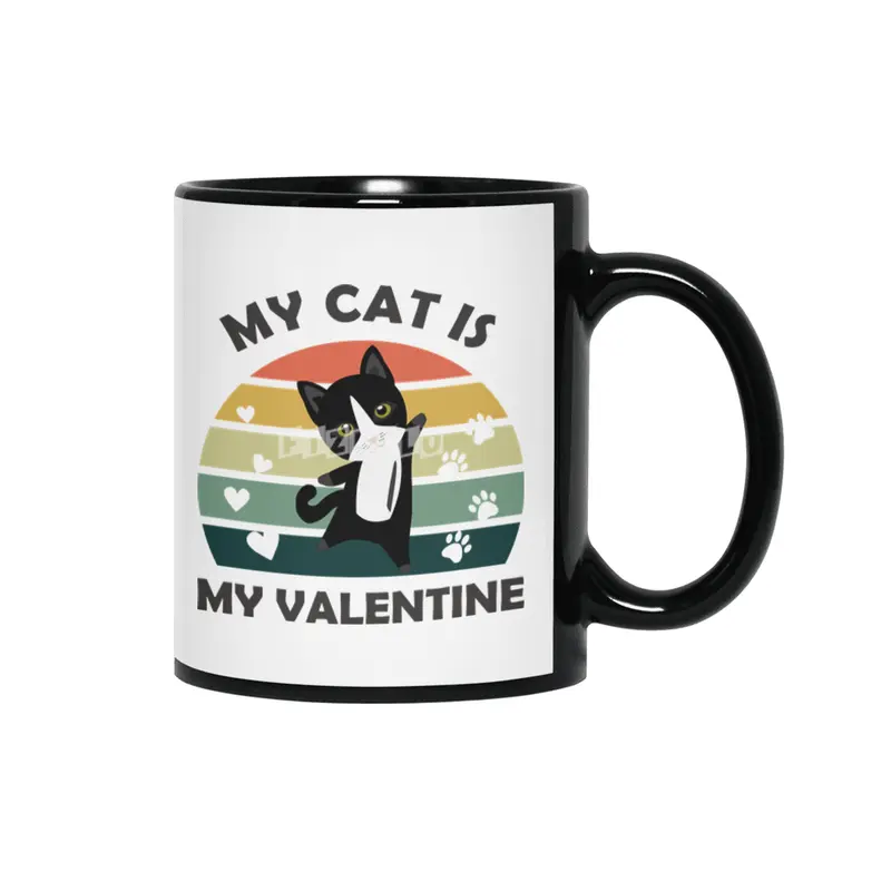 My Cat Is My Valentine Cute Black Cats Heart Siyah Kupa