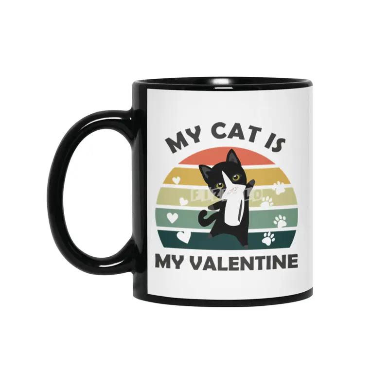 My Cat Is My Valentine Cute Black Cats Heart Siyah Kupa