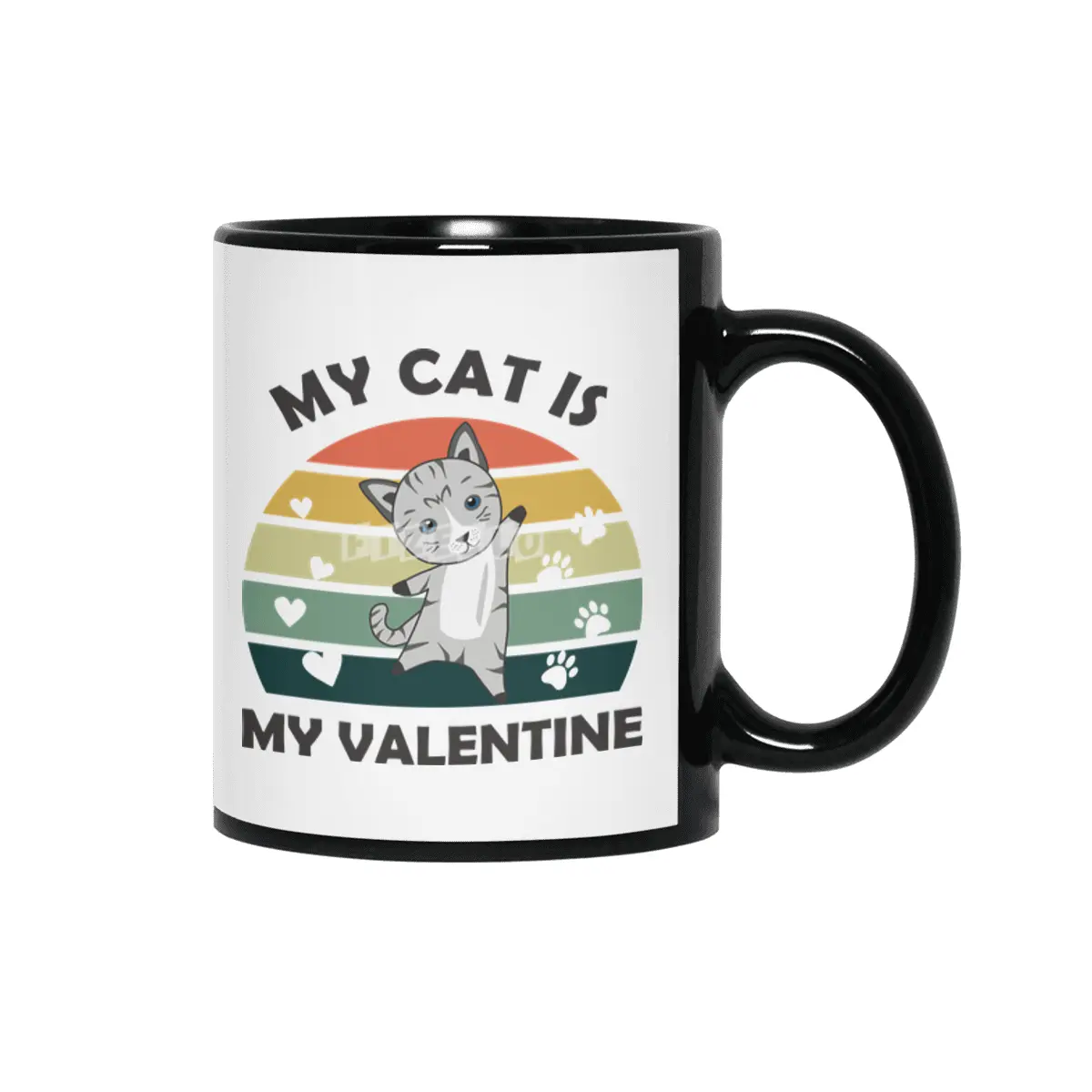My Cat Is My Valentine Cute Cat Heart Vintage Siyah Kupa