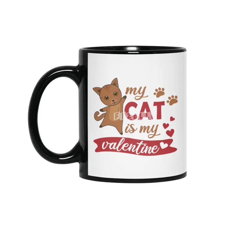 My Cat Is My Valentine Cute Cat Mom Brown Siyah Kupa
