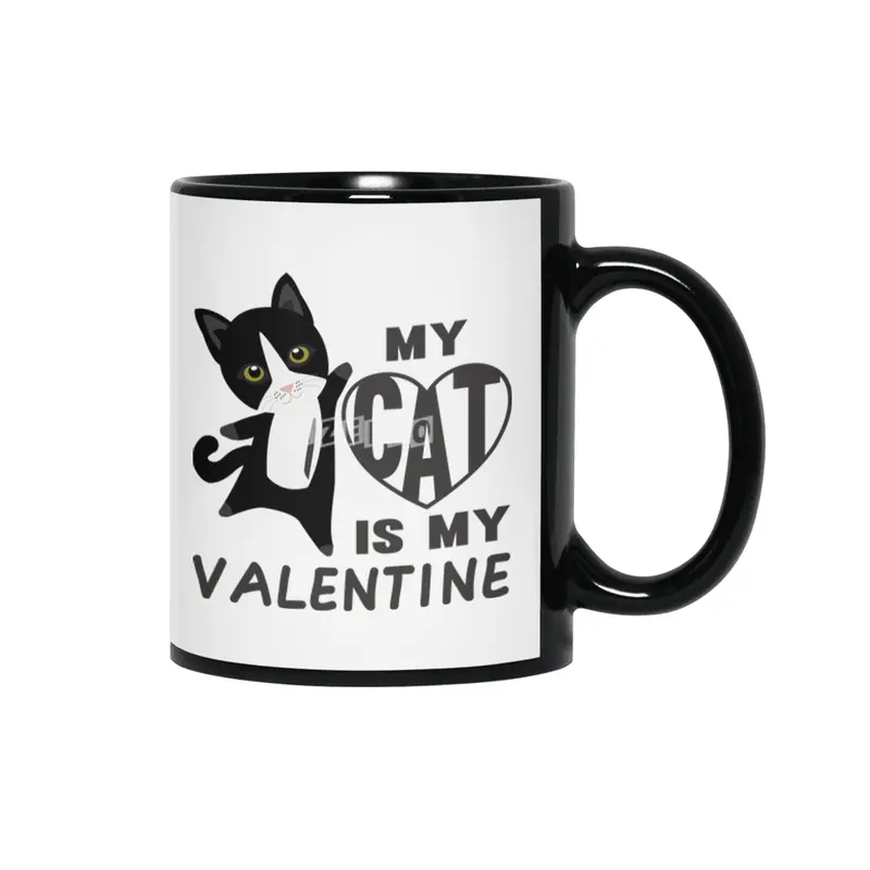 My Cat Is My Valentine Cute Cats For Women Heart Siyah Kupa