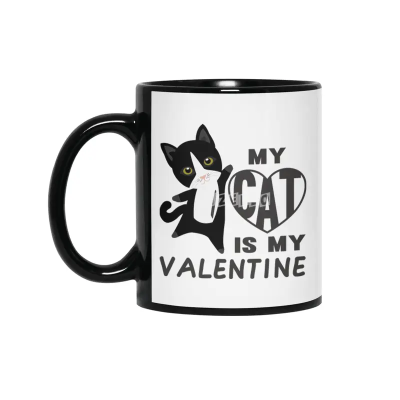 My Cat Is My Valentine Cute Cats For Women Heart Siyah Kupa