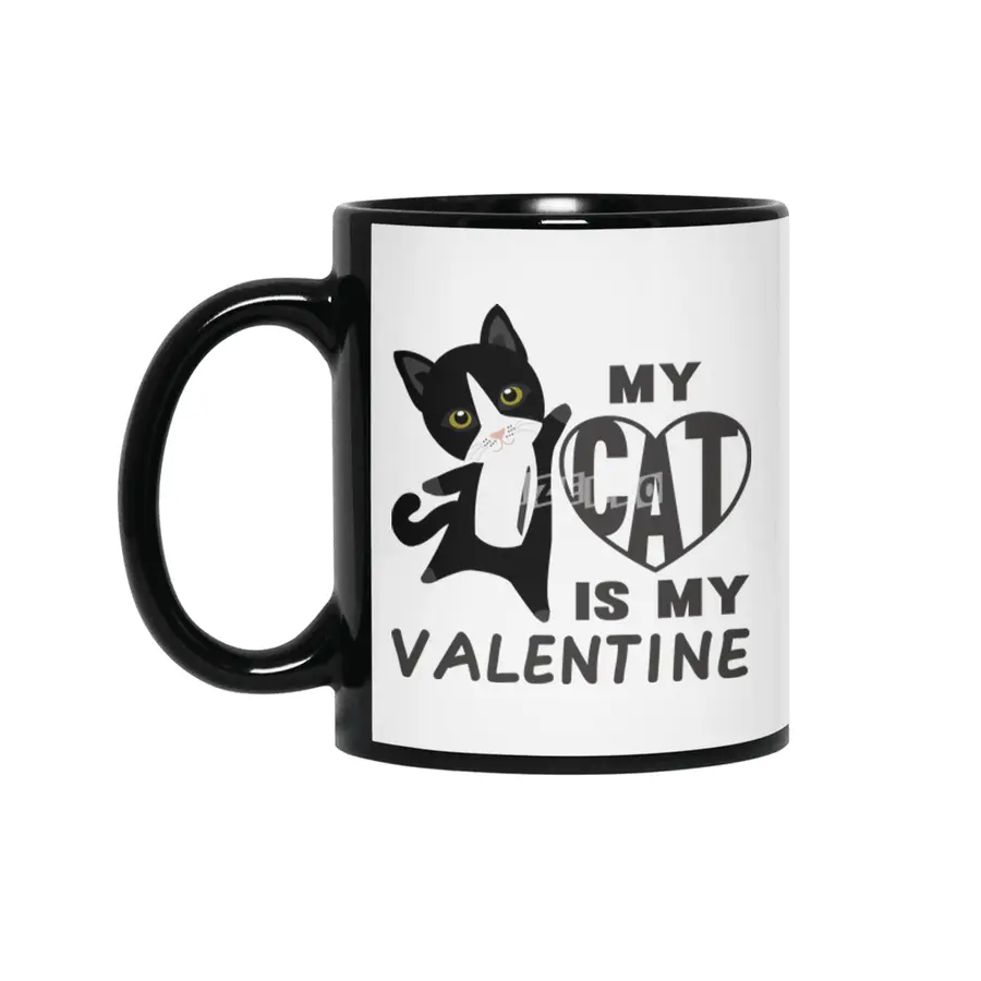 My Cat Is My Valentine Cute Cats For Women Heart Siyah Kupa