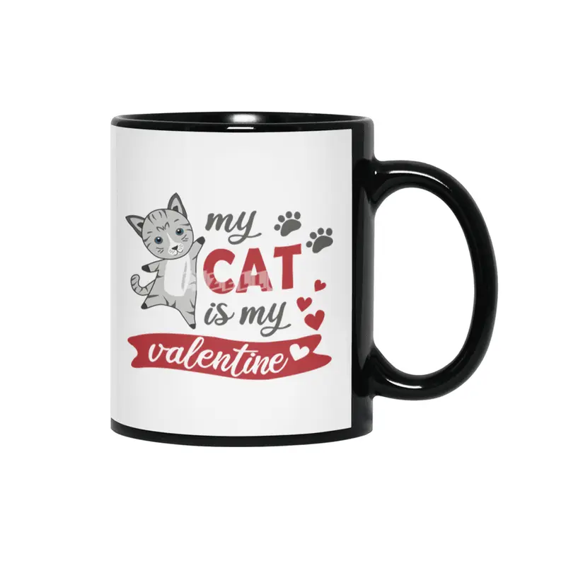 My Cat Is My Valentine Cute Cats Heart Gray Red Siyah Kupa
