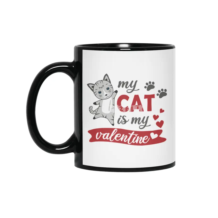 My Cat Is My Valentine Cute Cats Heart Gray Red Siyah Kupa