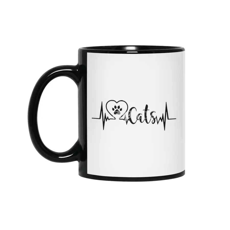 CAT LOVER GIFTS CATS HEARTBEAT Siyah Kupa